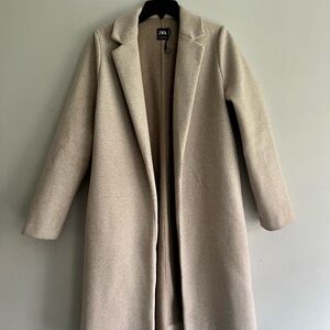 Zara Beige Long Wool-Blend Trench Coat